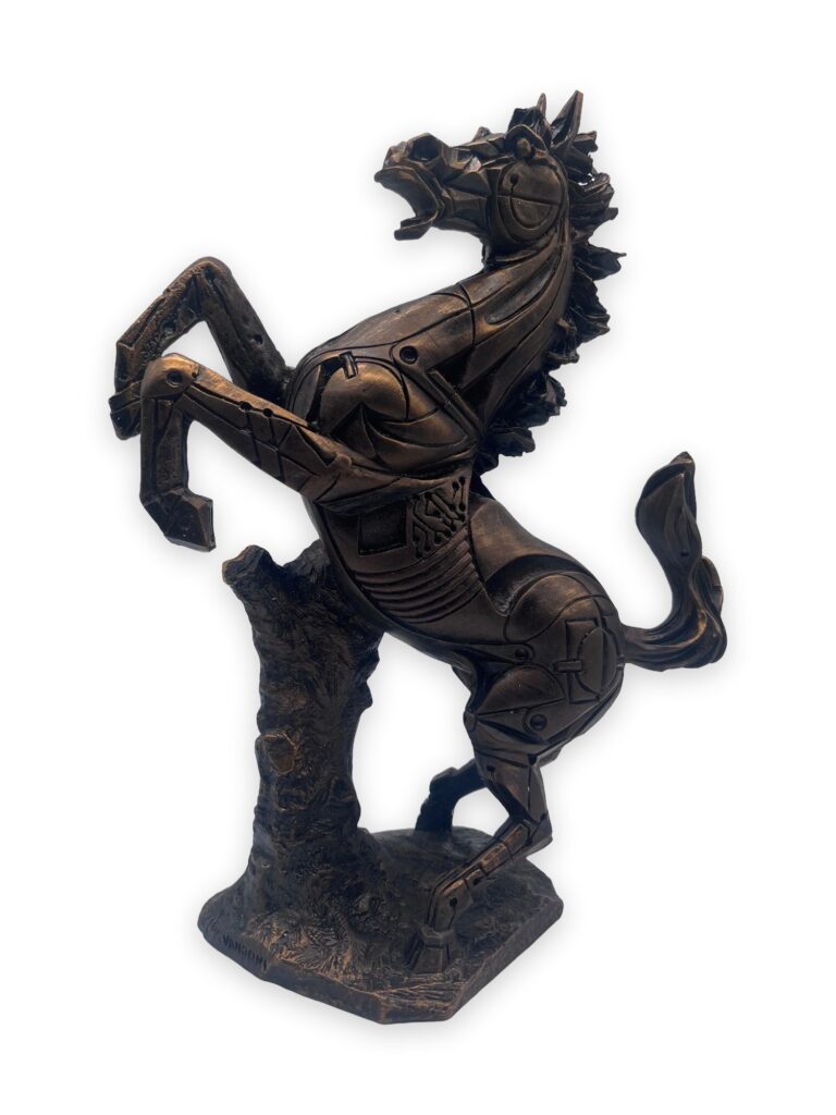 Cavallino rampante con base, ed 499, 28x13x38cm patina bronzo antico