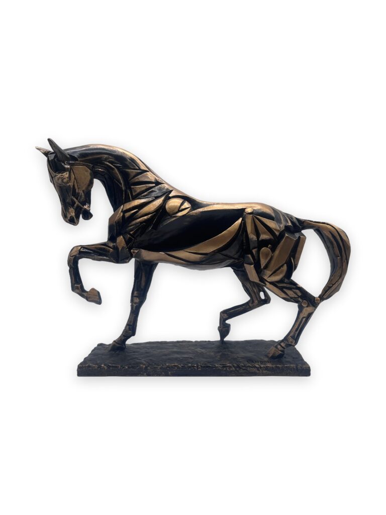 Cavallo 2000, similmarmo pat oro, 40x11x31cm