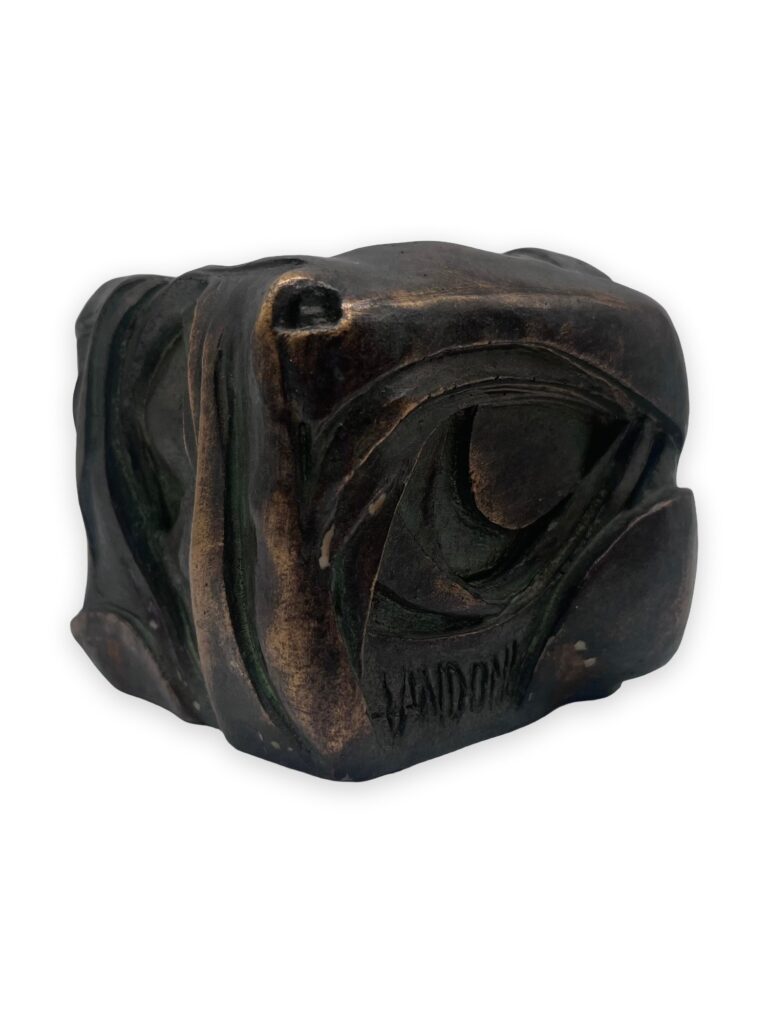 Cubo a fasce, 9x9x7cm patina bronzo