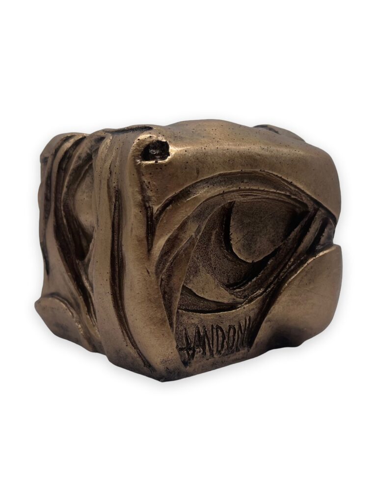Cubo a fasce, 9x9x7cm, patina oro