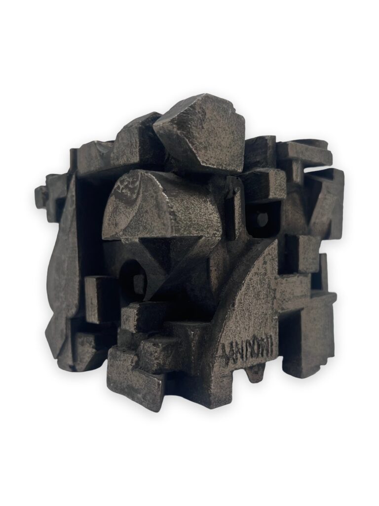 Cubo geometrico, h9cm, bronzo