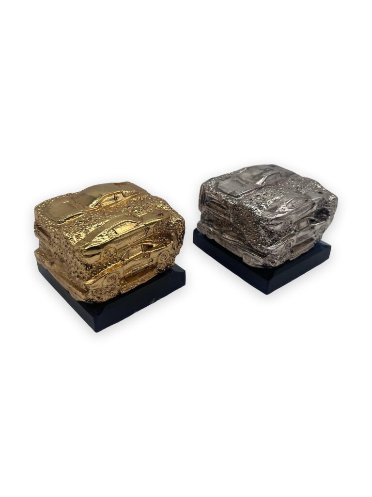 Cubo macchine, 5x5cm resina oro e argento