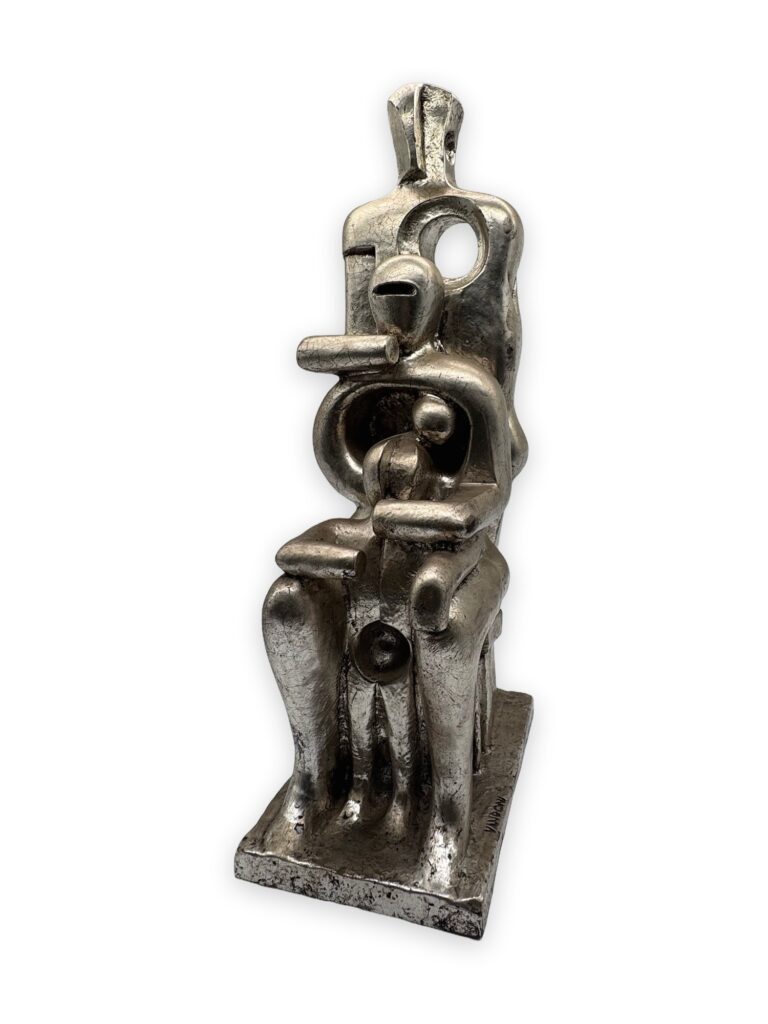 Famiglia, ed 175, 24x16x54cm, similmarmo patina argento